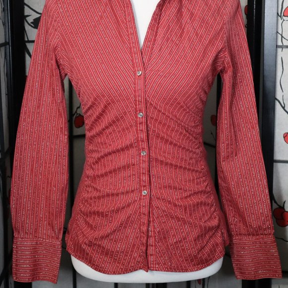 Express Design Studio Long Sleeve Red with Pinstripes Shirt, Size Small - Picture 2 of 5